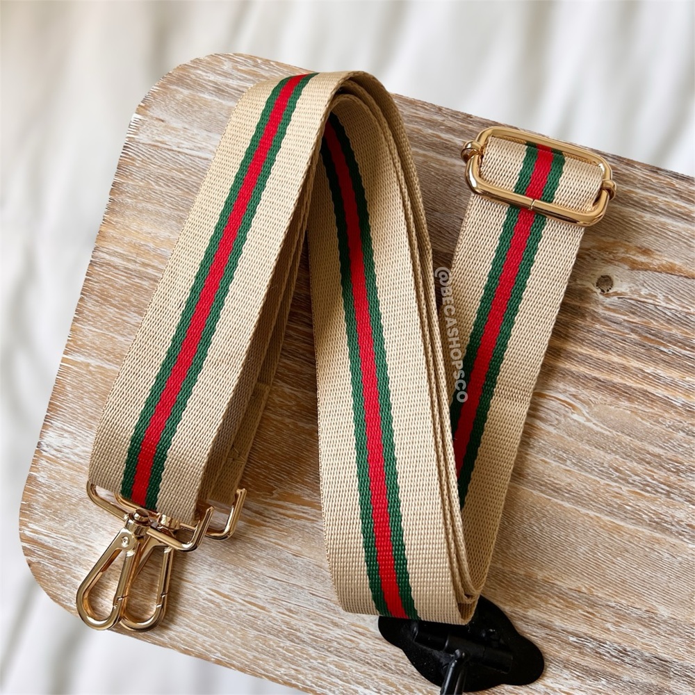 Tan Red and Green Web Canvas Purse Strap Replacement